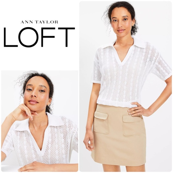 LOFT Tops - 🆕 NWT LOFT Textured Collared Sweater in White